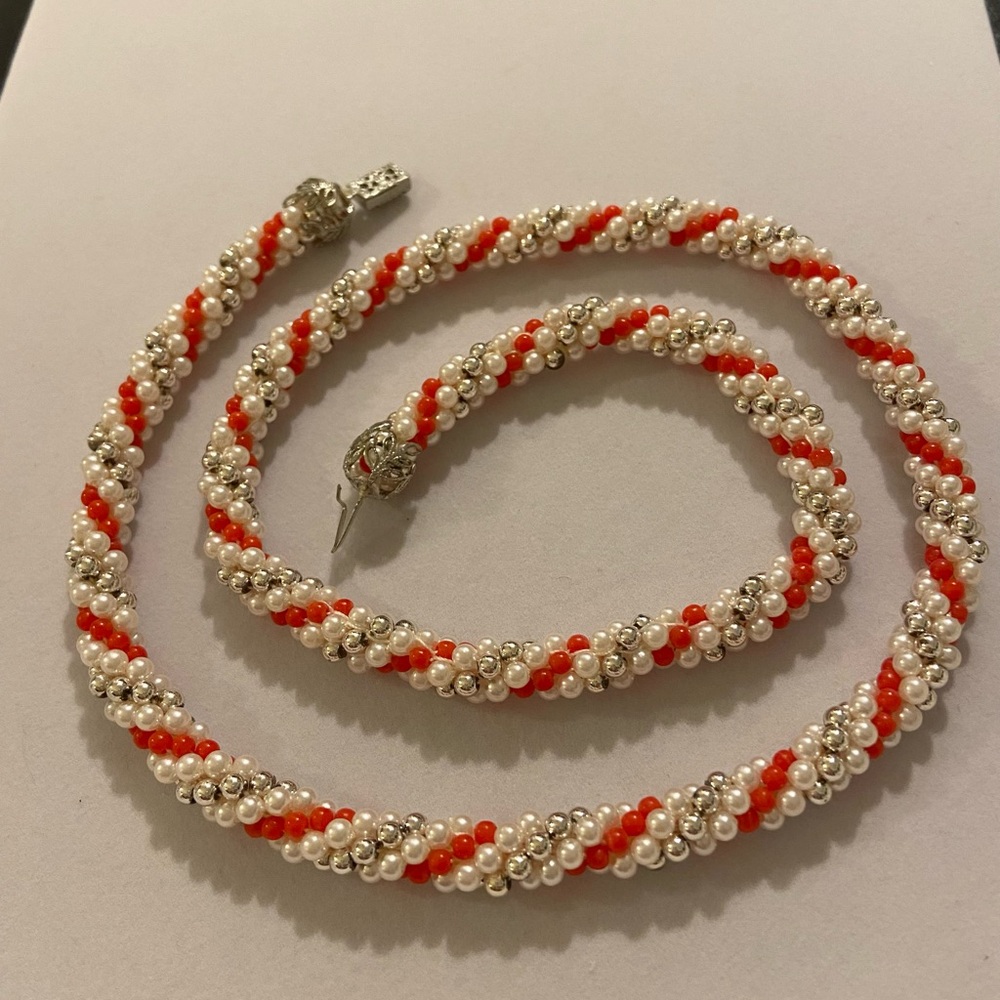 Miriam Haskell style pearl woven bead necklace